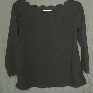Black Shirt with Scallop Neckline